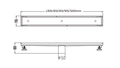 TILE (INSERT- 9MM DEPTH) SHOWER LINEAR DRAIN CENTRE OUTLET - AUGA - (CHROME -  - 813x76x80 mm - 32.5inchX3.0inchX3.2inch)