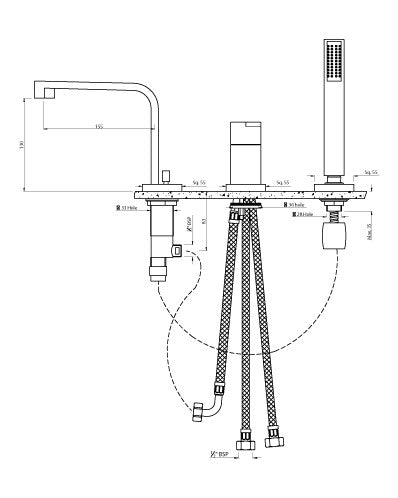 3HOLE S/L B/TUB MXR W/HAND SHWR&SPT - ARTIZE FAUCET -  ( CHROME - LE BLANC - 0x15 mm - 0inchX0.5inch )