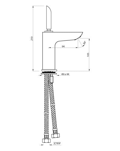 SL BASIN MIXER W/PIPES - ARTIZE FAUCET -  ( BLACK MATT - LEXA - 0x15 mm - 0inchX0.5inch )