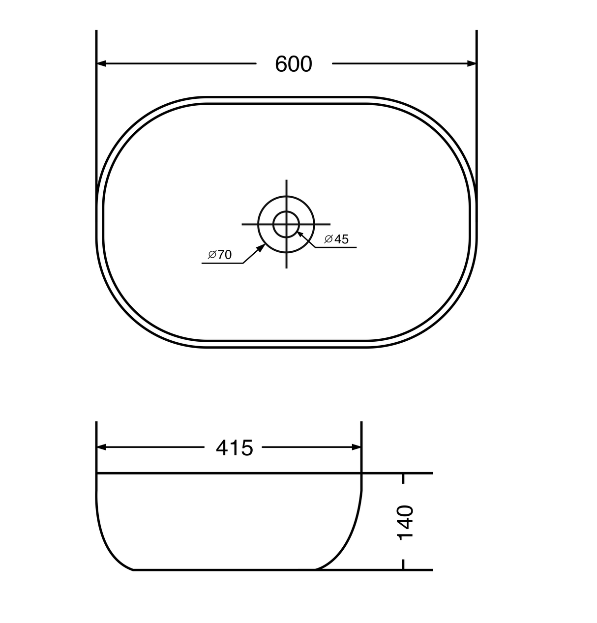 WASH BASIN TABLE TOP - AQUANT -  ( WHITE -  - 600x410 mm - 24inchX16inch )
