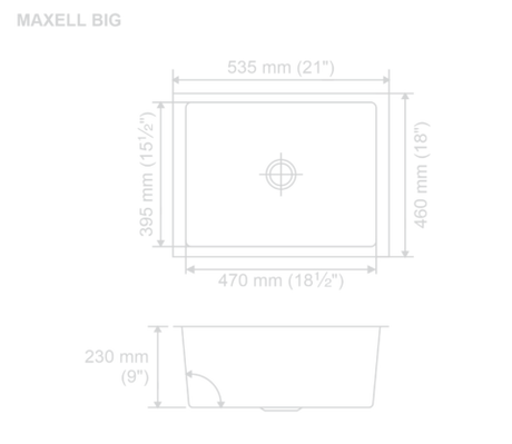 SS SINK 1.0 BOWL W/O DRAIN BOARD(DEPTH 9  ) MAXELL BIG (1.2 MM THICKNESS) - NIRALI -  ( SATIN - MAGNUS PREMIUM RANGE - 535x460 mm - 21inchX18inch )