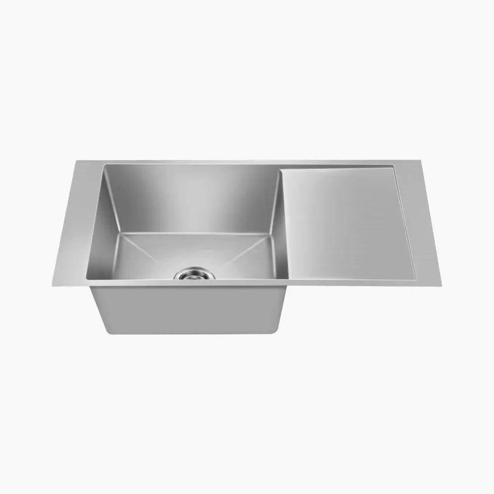 SS SINK 1.0 BOWL WITH DRAIN BOARD (DEPTH 9  ) MONTY MEDIUM (1MM THICKNESS) - NIRALI -  ( SATIN - MAGNUS ELITE RANGE - 815x460 mm - 32inchX18inch )