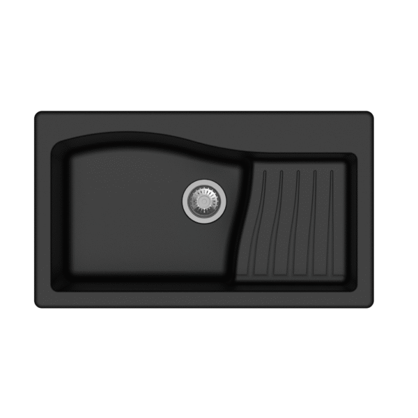 QUARTZ 1 BOWL W/SMALL DRAINBOARD (DEPTH 10INCH) - CARYSIL -  ( GRANITE METALLIC NERA - SWAN NEW ASCEND - 860x500 mm - 34inchX20inch )