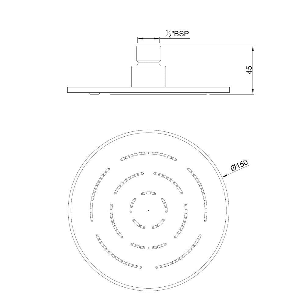 MAZE OVERHEAD SHOWER 150mm ROUND SHAPE - JAQUAR FAUCETS - ( GRAPHITE - OVERHEAD SHOWER - 150x15 mm - 6inchX0.6inch )