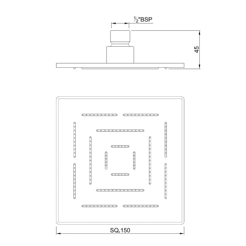 MAZE SQUARE 6 - JAQUAR FAUCETS - ( CHROME - OVERHEAD SHOWER - 15x150 mm - 0.5inchX6inch )
