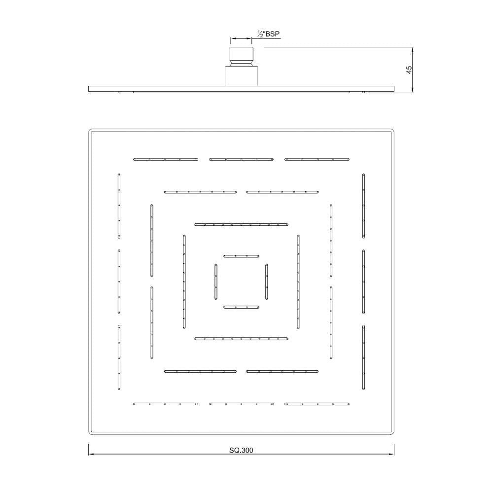 MAZE SQUARE 12 - JAQUAR FAUCETS - ( CHROME - OVERHEAD SHOWER - 15x300 mm - 0.5inchX12inch )