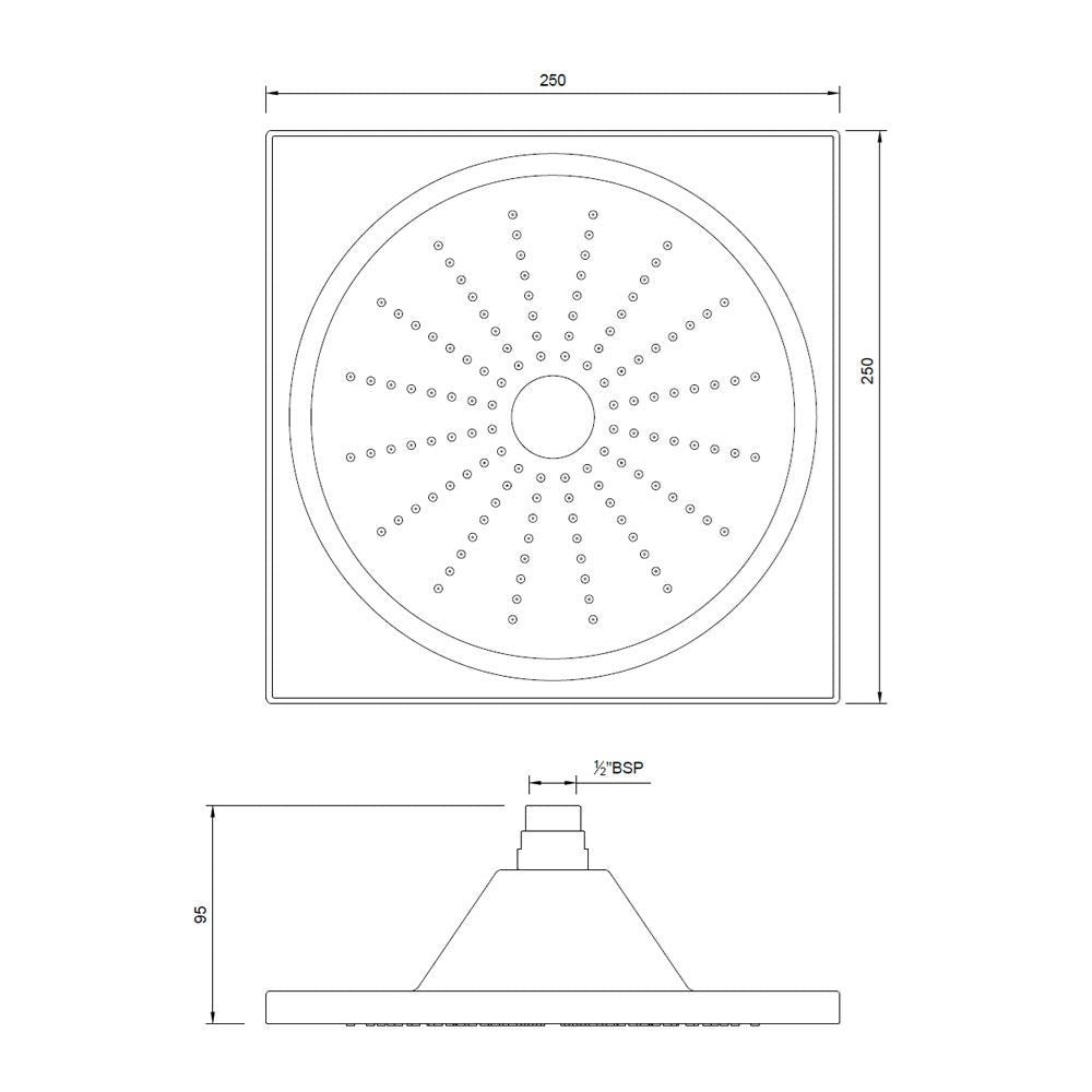 HYDRO LITE LED SQUARE - JAQUAR FAUCETS - ( CHROME - OVERHEAD SHOWER - 15x250 mm - 0.5inchX10inch )