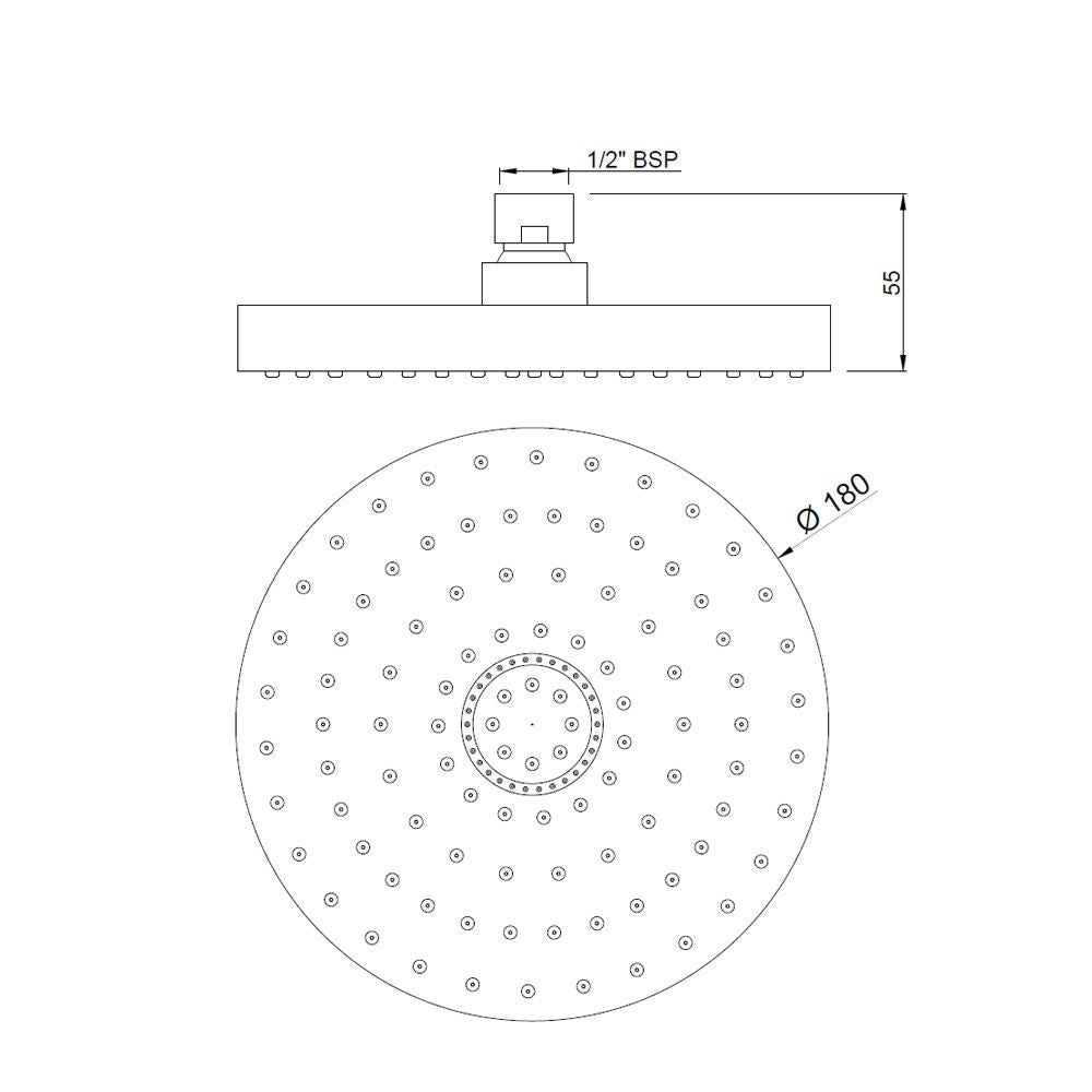 ROUND SINGLE FLOW AIR - JAQUAR FAUCETS - ( CHROME - OVERHEAD SHOWER - 15x180 mm - 0.5inchX7inch )