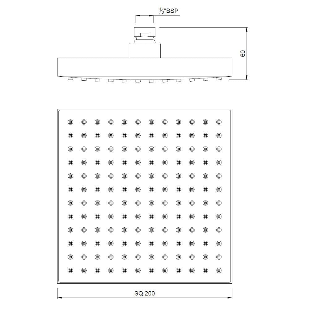 SQUARE - JAQUAR FAUCETS - ( CHROME - OVERHEAD SHOWER - 15x200 mm - 0.5inchX8inch )