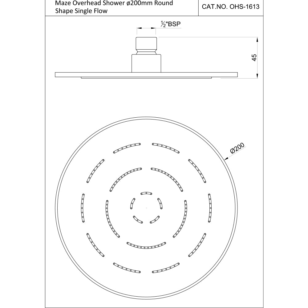 MAZE OVERHEAD SHOWER ROUND SHAPE SNL/FUN - JAQUAR FAUCETS - ( GOLD MATT PVD - OVERHEAD SHOWER - 200x200 mm - 8inchX8inch )