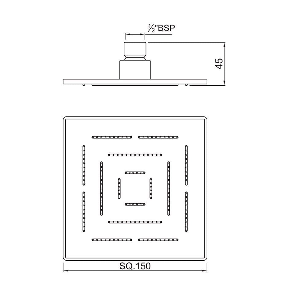 MAZE SQUARE 9.5 - JAQUAR FAUCETS - ( STAINLESS STEEL - OVERHEAD SHOWER - 15x240 mm - 0.5inchX9.5inch )