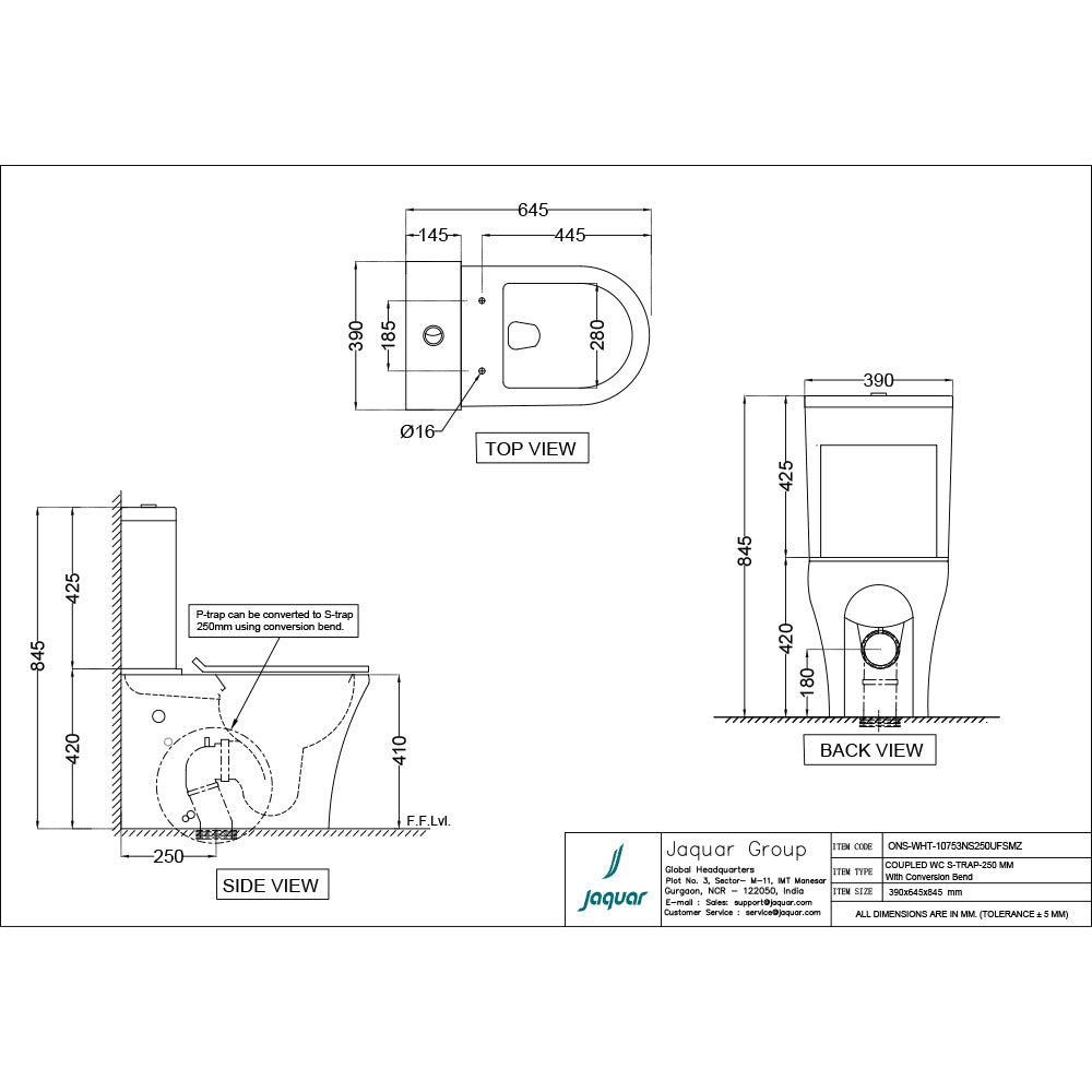 RIMLESS EWC W/CISTERN FOR COUPLED S-TRAP 250 W/UF SOFT CLOSE SLIM SEAT COVER - JAQUAR SWARE - ( WHITE - ORNAMIX - 645x390 mm - 25.8inchX15.6inch )