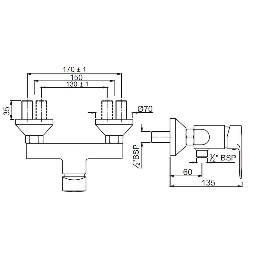 S.L.SHOWER MXR EXPOSED FOR CON.HAND SHWR - JAQUAR FAUCETS - ( CHROME - OPAL PRIME - 0x15 mm - 0inchX0.5inch )