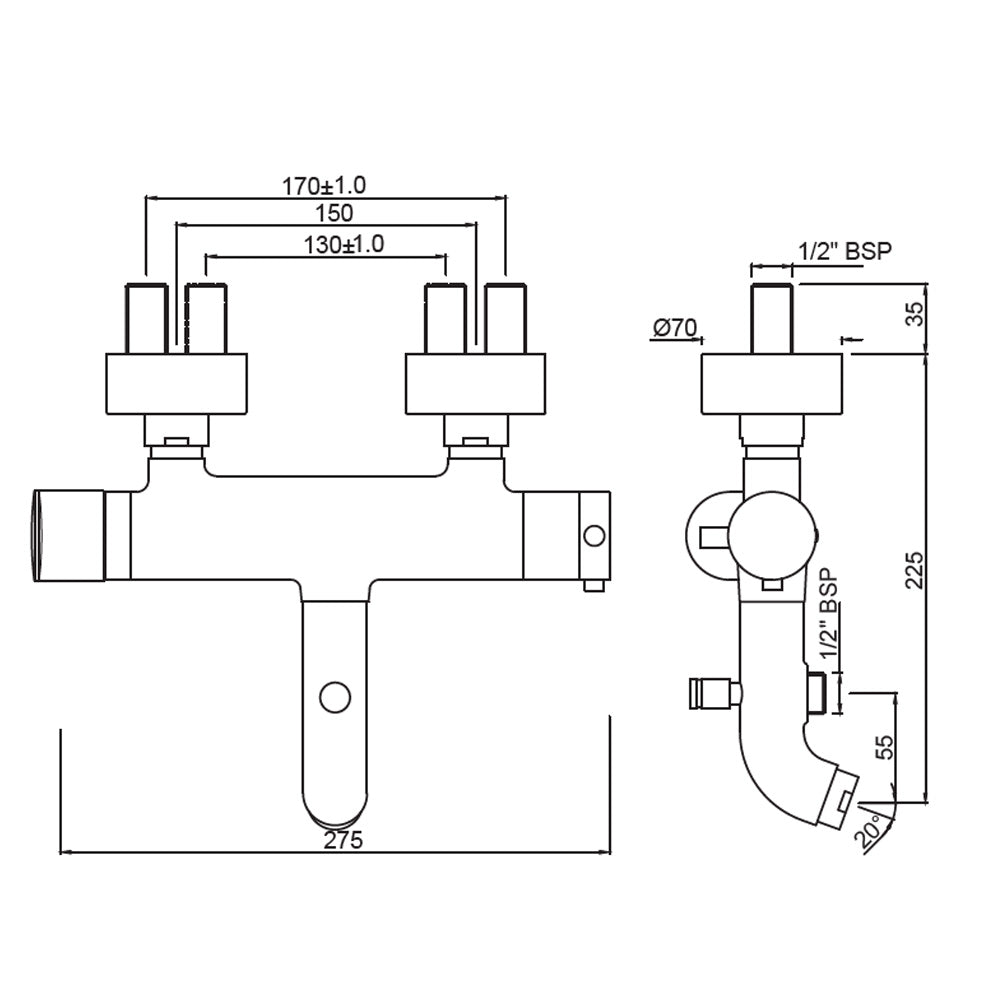 EXPOSED BATH SHOWER MIXER (WALL MOUNTED) - JAQUAR FAUCETS - ( CHR - OPAL PRIME - 0x20 mm - 0inchX0.8inch )
