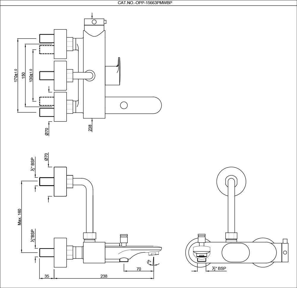 EXPOSED THERMOSTATIC BATH & SHOWER 3-IN-1 SYSTEM - JAQUAR FAUCETS - ( BLUSH GOLD PVD - THERMOSTATIC MIXERS - 0x15 mm - 0inchX0.5inch )