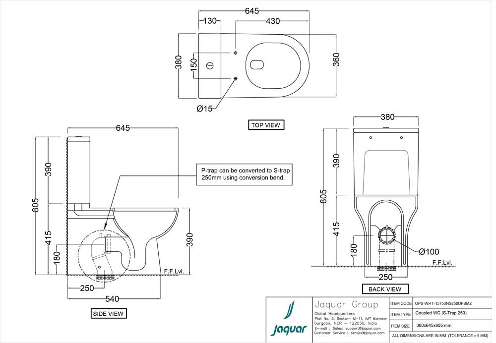 RIMLESS COUPLED EWC S TRAP 220MM (W/SEATCOVER UF/SC SLIM/SC) - JAQUAR SWARE - ( WHITE - OPAL - 0x0 mm - 0inchx0inch )