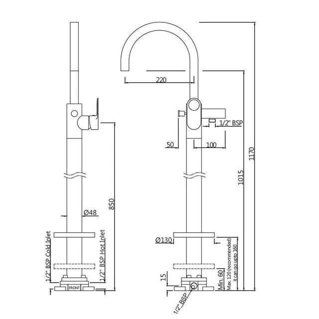 EXPOSED PARTS OF FLOOR MOUNTED SINGLE LEVER BATH MIXER - JAQUAR FAUCETS - ( CHROME - ORNAMIX PRIME - 0x15 mm - 0inchX0.5inch )