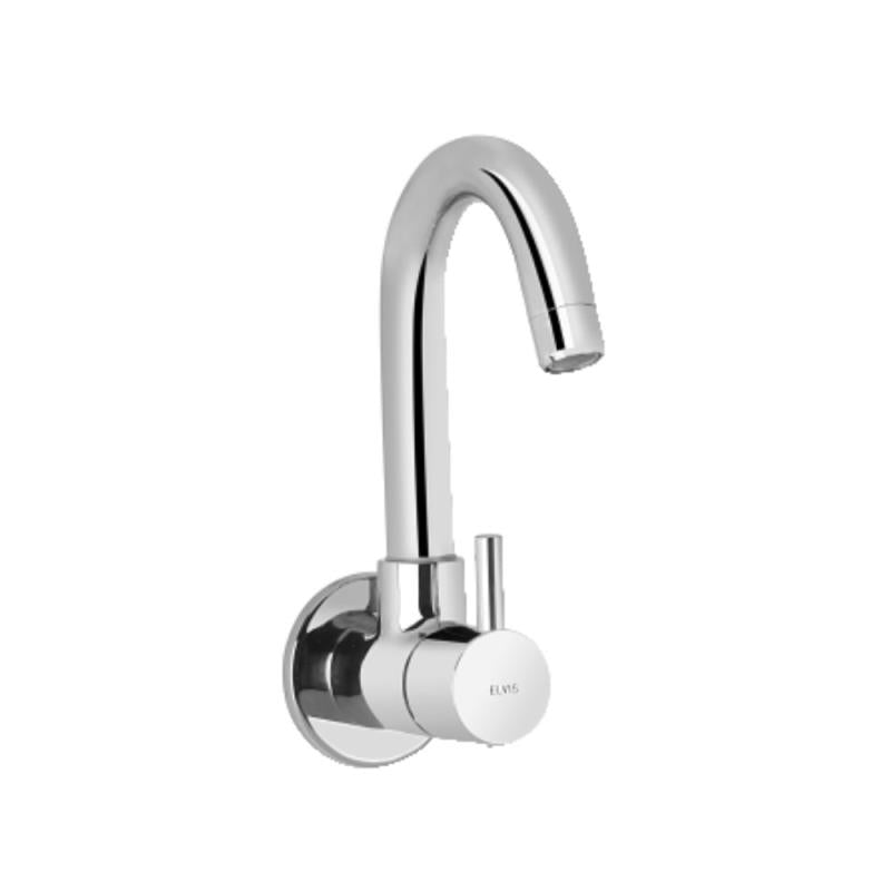 SINK COCK WALL MOUNTED WITH FLANGE & SPOUT - ELVIS - (POLISHED CHROME - FORMA - 0x15 mm - 0inchX0.5inch)