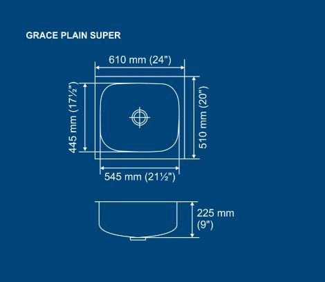 SS SINK 1.0 BOWL W/O DRAIN BOARD (DEPTH 8  )GRACE PLAIN SUPER - NIRALI -  ( SATIN - POPULAR SINK RANGE - 610x510 mm - 24inchX20inch )