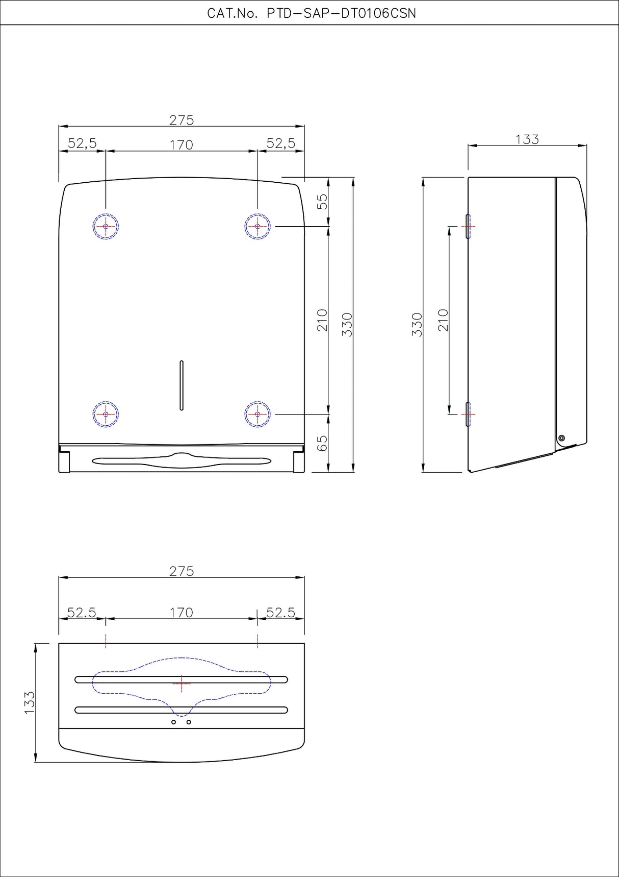 PAPER TOWEL DISP S.STEEL 304 C/Z FOLD - JAQUAR FAUCETS - ( SAP - WASHROOM ACC - 330x275 mm - 13inchX11inch )
