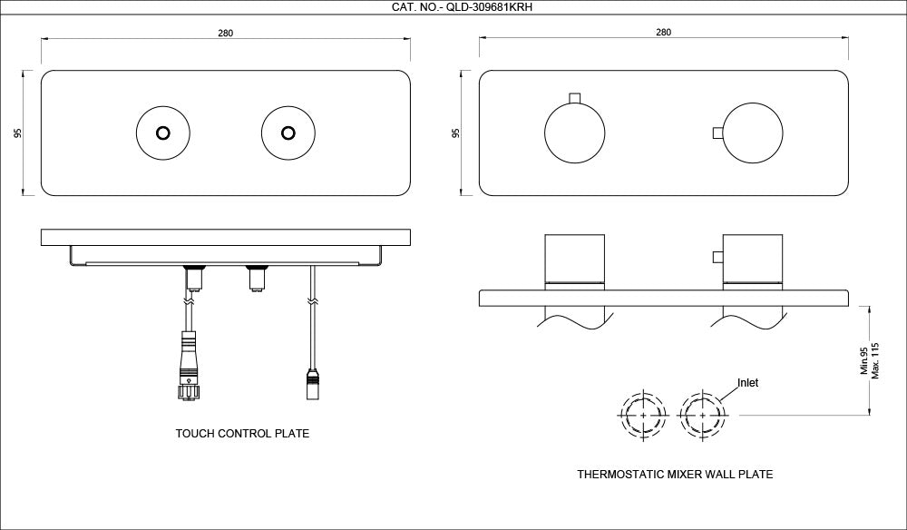 EXPOSED PART KIT OF QLOUD TOUCH SHOWER SYSTEM WITH 2OUTLET - JAQUAR FAUCETS - ( BLACK MATT - QLOUD - 0x32 mm - 0inchX1.28inch )