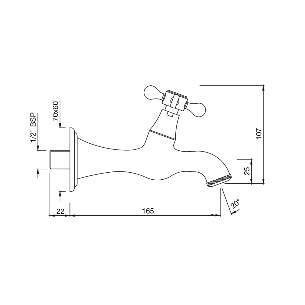 BIB COCK W/WALL FLANGE - JAQUAR FAUCETS - ( CHROME - QUEENS PRIME - 0x15 mm - 0inchX0.5inch )