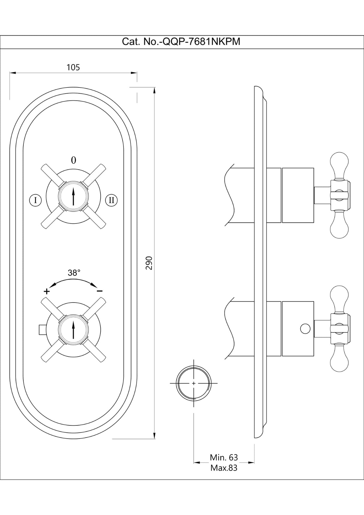 AQUAMAX EXPOSED PART KIT OF THERMOSTATIC SHOWER MIXER WITH 2-WAY DIVERTER WITH SLEEVE (COMPATIBLE WITH ALD-681N) - JAQUAR FAUCETS - ( ANTIQUE BRONZE - QUEENS PRIME - 0x15 mm - 0inchX0.5inch )