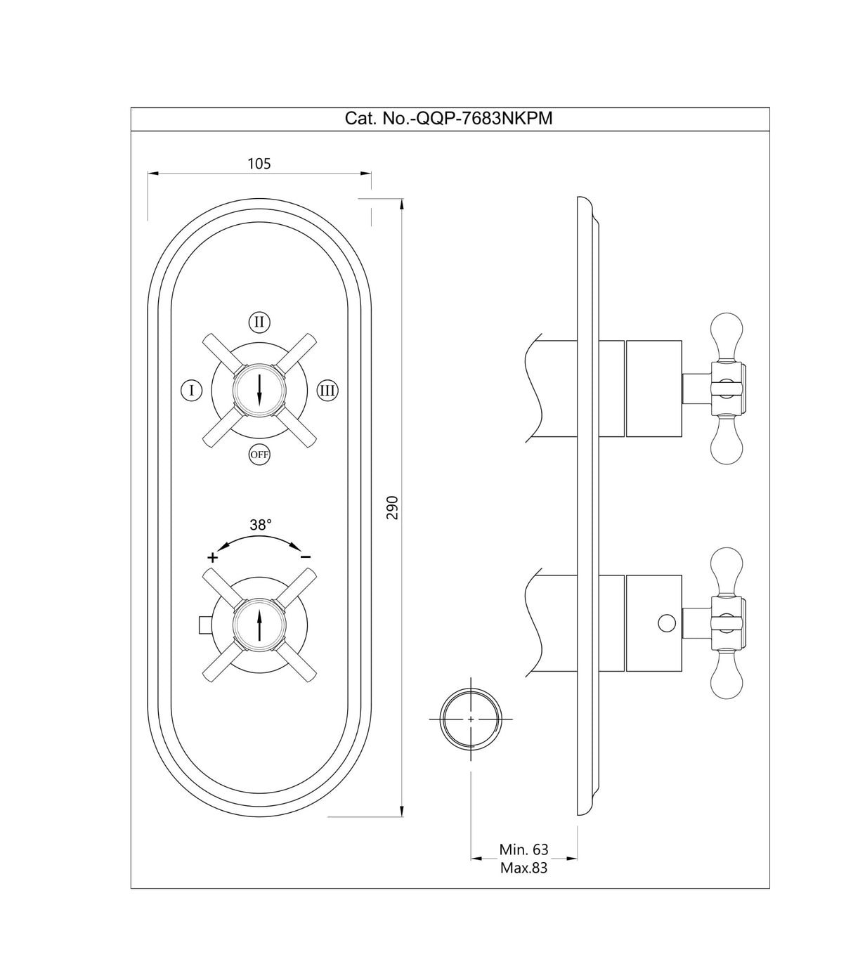 AQUAMAX EXPOSED PART KIT OF THERMOSTATIC SHOWER MIXER WITH 3-WAY DIVERTER & SLEEVE (COMPATIBLE WITH ALD-683N) - JAQUAR FAUCETS -  ( CHROME - QUEENS PRIME - 0x20 mm - 0inchX0.75inch )