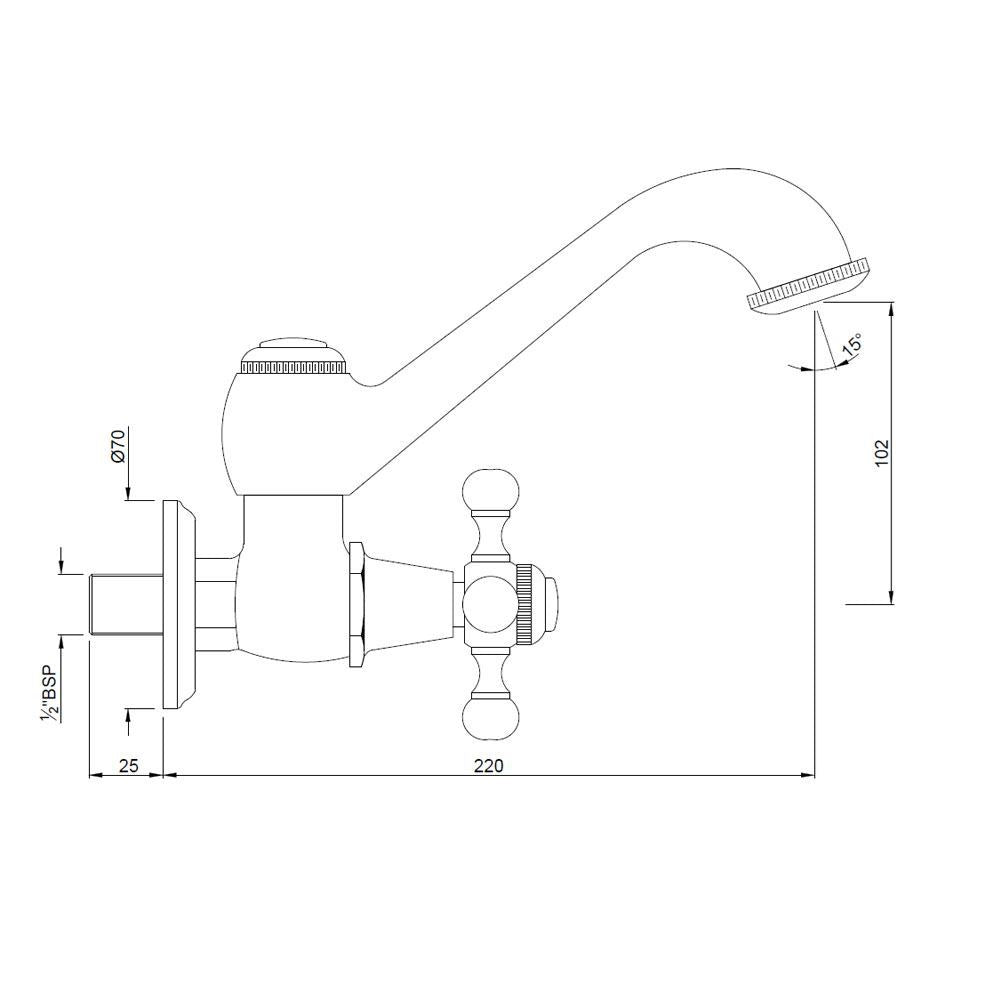 SINK COCK W/M WITH FLANGE - JAQUAR FAUCETS - ( CHROME - QUEENS - 0x15 mm - 0inchX0.5inch )