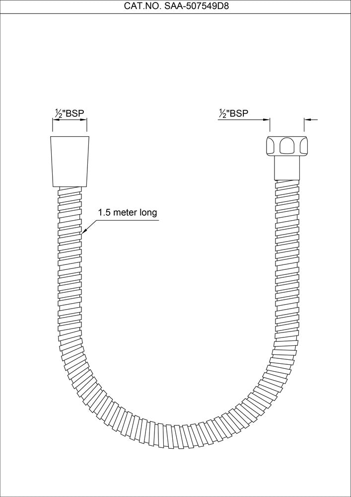FLEXIBLE TUBE 8MM DIA. & 1.5M LONG WITH NUTS - ARTIZE FAUCET - ( CHROME - - 0x15 mm - 0.6inchX0.5inch )