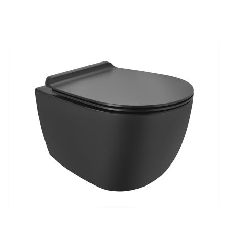 WALL HUNG RIMLESS WC W/S.COVER & ACC.( BOLT DISTANCE 7INCH)- ARTIZE SWARE - ( BLACK MATT - SIGNAC - 0x0 mm - 0inchX0inch )