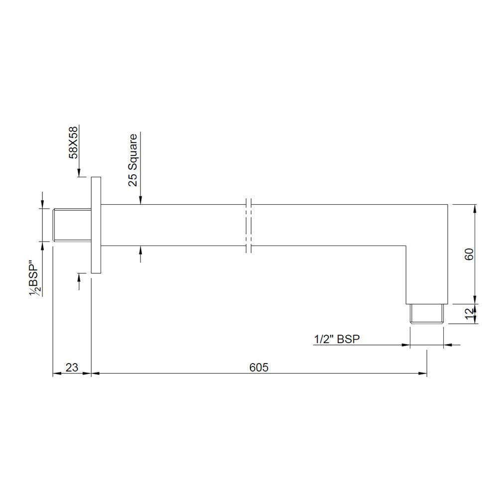 SHOWER ARM SQUARE W/FLANGE - JAQUAR FAUCETS - ( ANTIQUE BRONZE - SHOWER ACC. - 15x600 mm - 0.5inchX24inch )