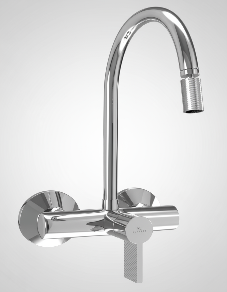 KITCHEN MIXER SINGLE LEVER WALL MOUNTED WITH SWIVEL SPOUT - LUXELET - ( CHROME - NEOTRA - 0x15 mm - 0inchX0.5inch )