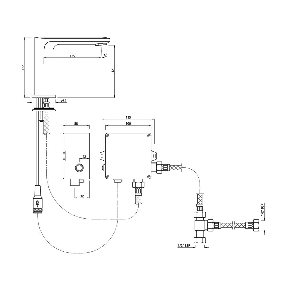 SENSOR FAUCET FOR WASH BASIN WITH PRE-MIXED WATER SUPPLY KIT (BATTERY OPERATED) - JAQUAR FAUCETS - ( CHROME - OPAL PRIME SENSOR - 0x15 mm - 0inchX0.5inch )