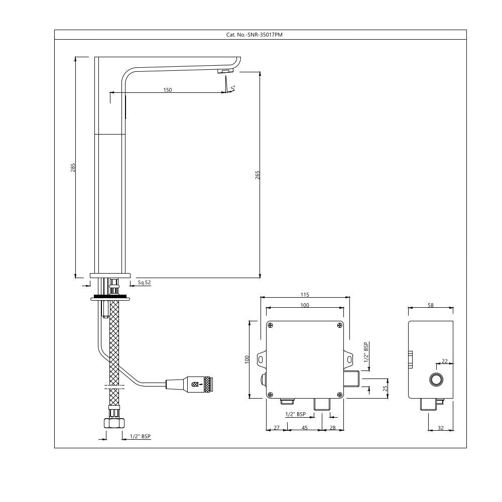TALL BOY FAUCET FOR WASH BASIN - JAQUAR FAUCETS - ( CHROME - KUBIX PRIME SENSOR - 0x15 mm - 0inchX0.5inch )