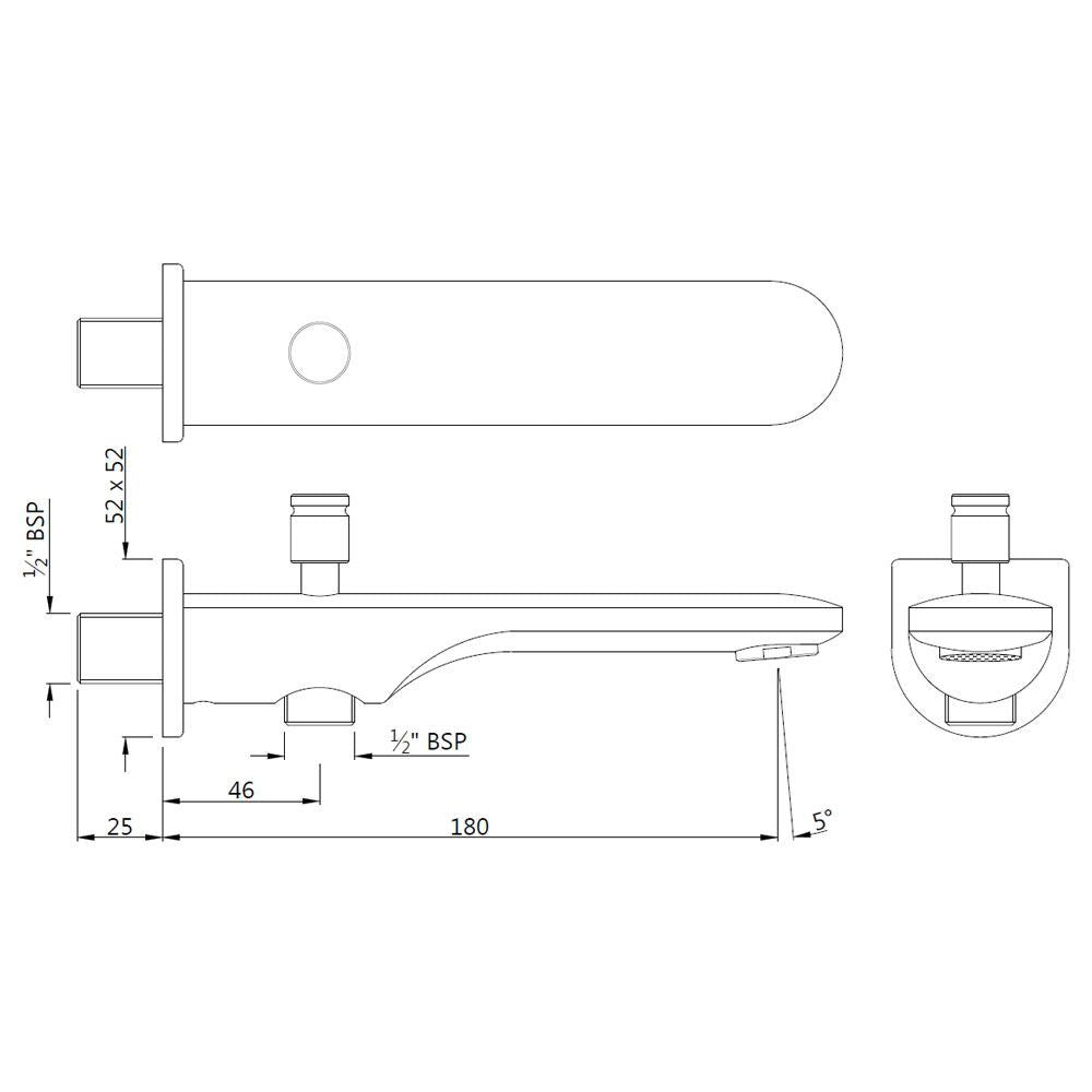 OPAL PRIME BATH TUB SPOUT WITH BUTTON - JAQUAR FAUCETS - ( GRAPHITE - SPOUT - 0x15 mm - 0inchX0.5inch )
