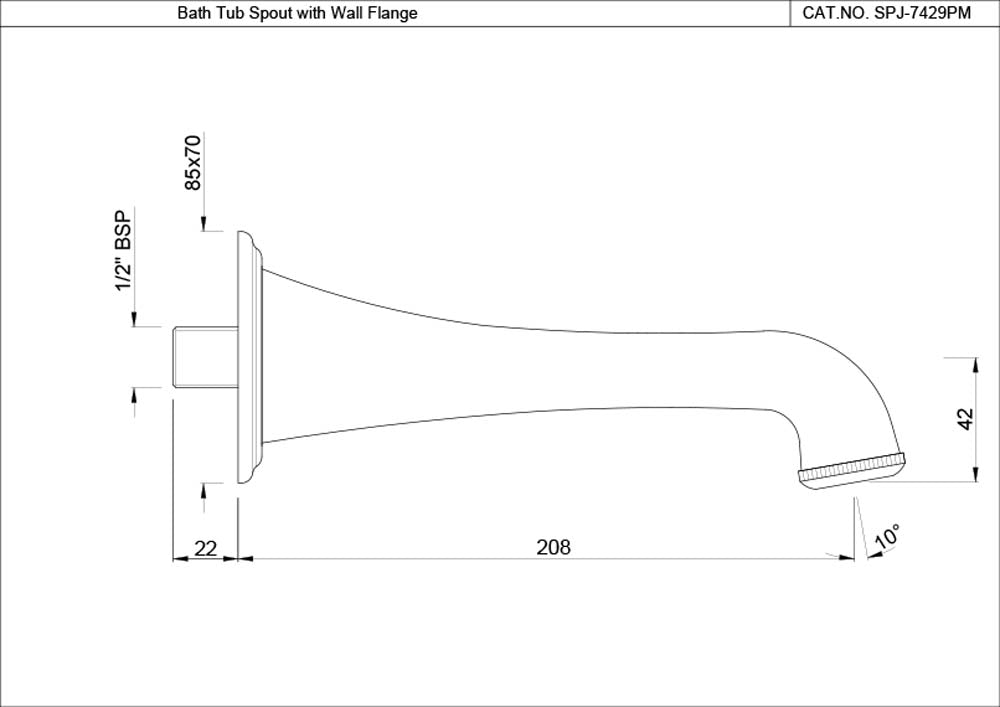 BATH TUB SPOUT W/FLANGE - JAQUAR FAUCETS -  ( STAINLESS STEEL - SPOUT - 0x15 mm - 0inchX0.5inch )