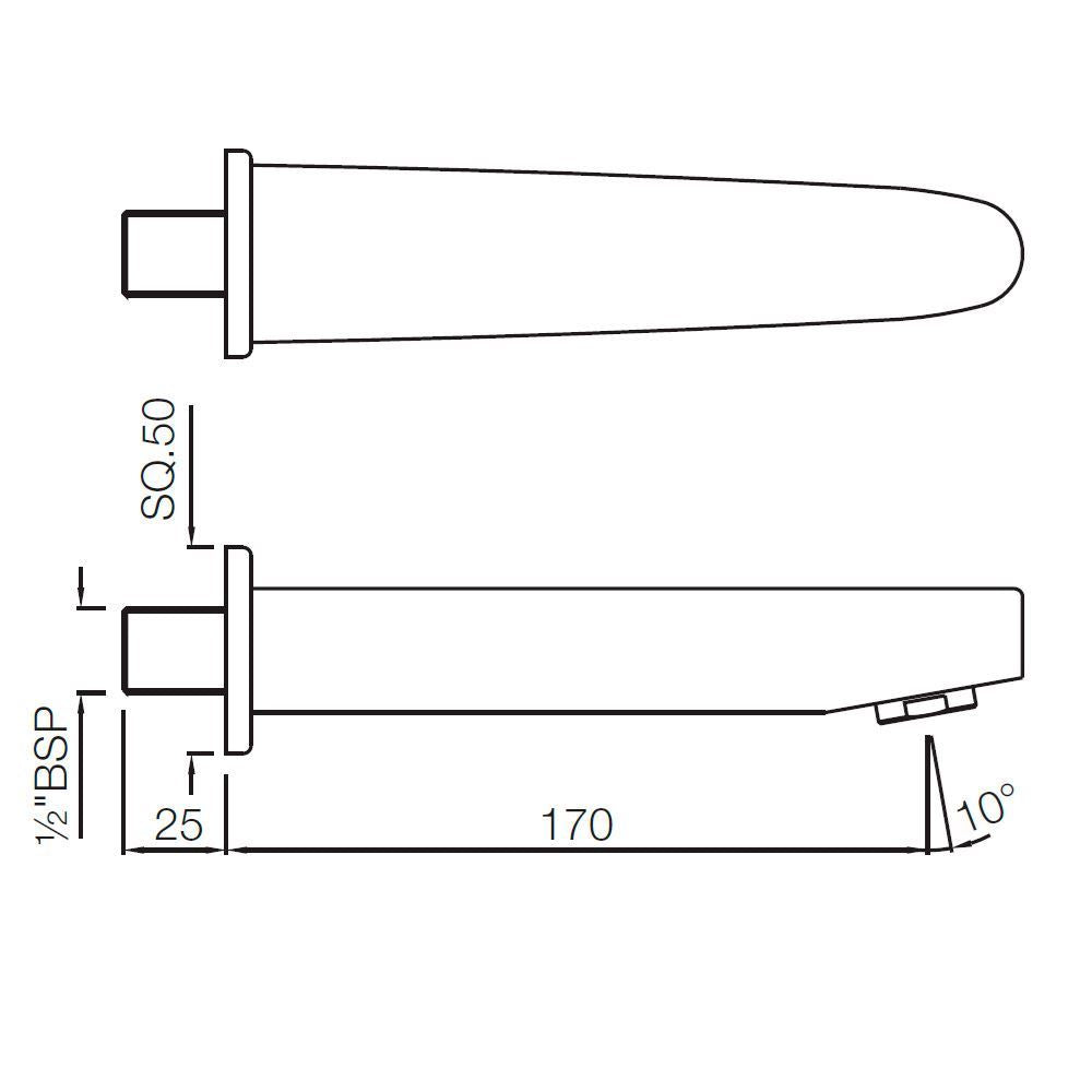 BATH TUB SPOUT - JAQUAR FAUCETS -  ( CHROME - SPOUT - 0x15 mm - 0inchX0.5inch )