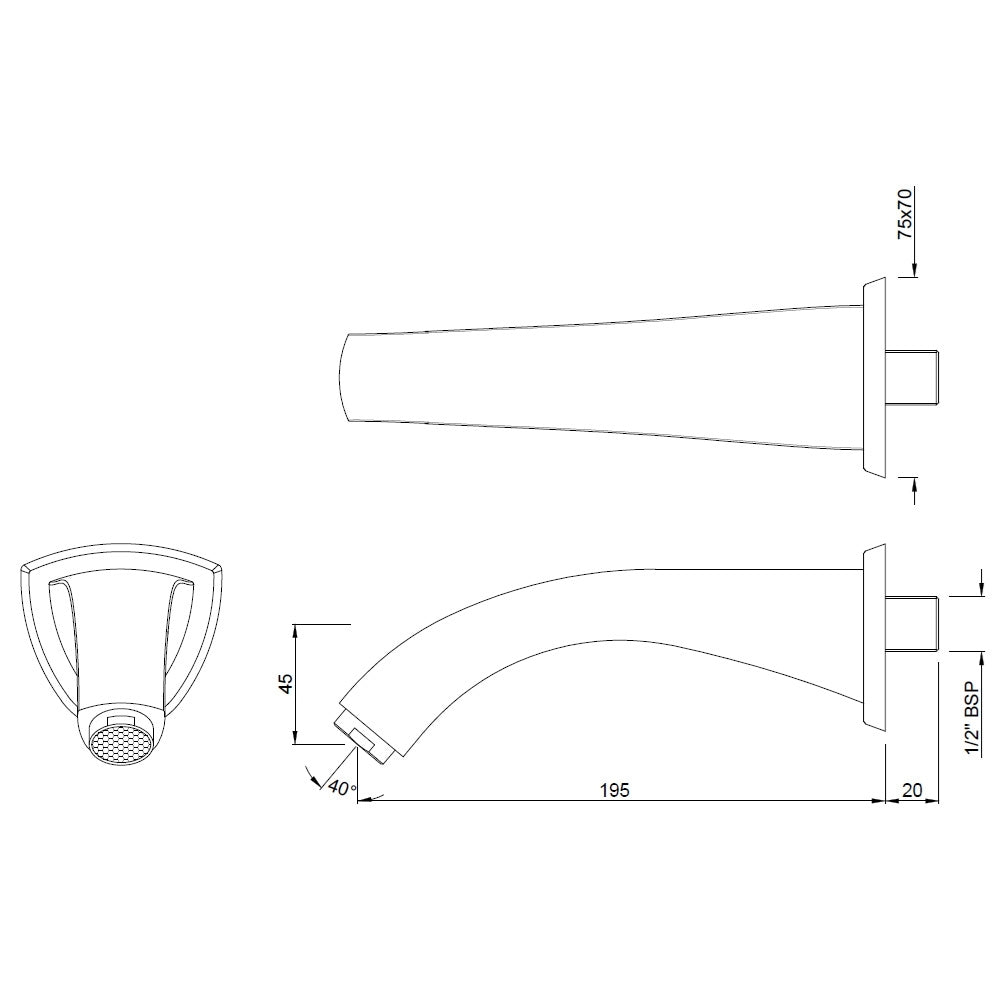 BATH TUB SPOUT - JAQUAR FAUCETS - ( BLACK CHROME - SPOUT - 0x15 mm - 0inchX0.5inch )