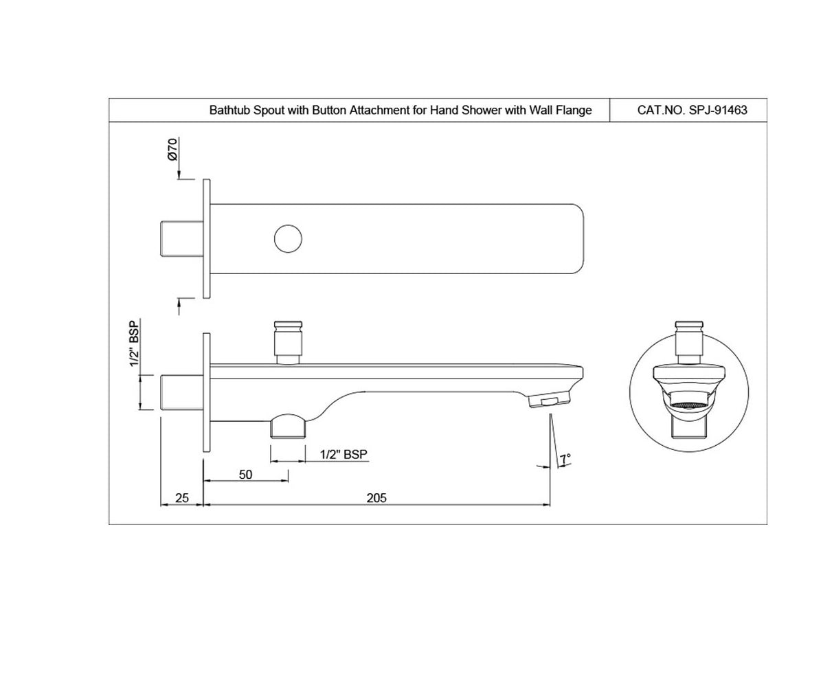 BATHTUB SPOUT WITH BUTTON ATTACHMENT - JAQUAR FAUCETS -  ( BLACK MATT - LAGUNA - 0x15 mm - 0inchX0.5inch )