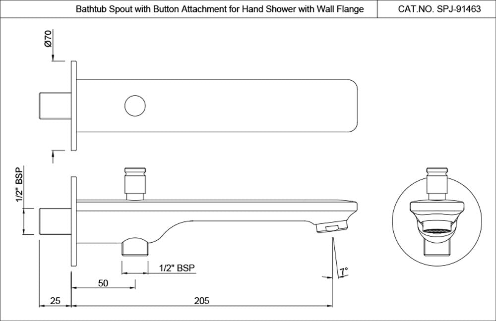 BATHTUB SPOUT WITH BUTTON ATTACHMENT - JAQUAR FAUCETS - ( GOLD MATT PVD - LAGUNA - 0x15 mm - 0inchX0.5inch )
