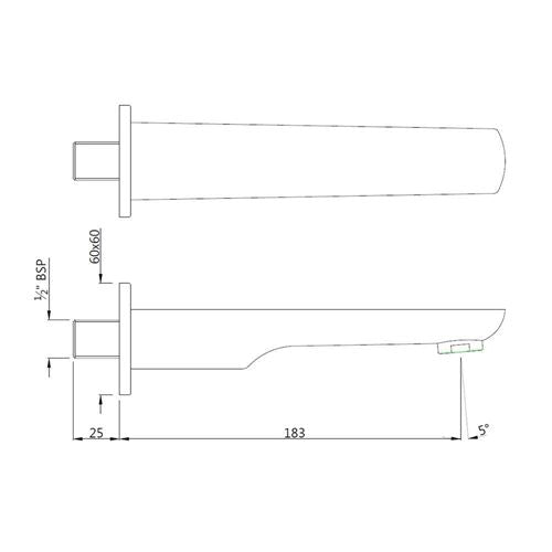 KUBIX PRIME BATH TUB SPOUT W/WALL FLANGE - JAQUAR FAUCETS - ( GRAPHITE - SPOUT - 0x0 mm - 0inchx0inch )