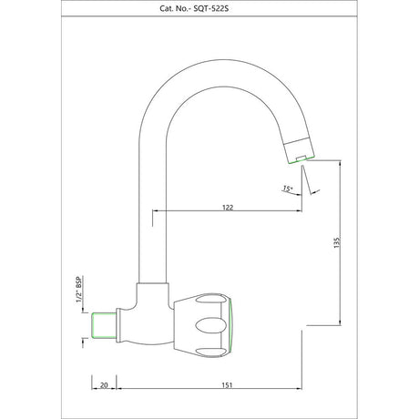 SINK COCK WITH W/M SWINGING PIPE SPOUT - ESSCO FAUCET -  ( CHROME - SUMTHING SPECIAL - 0x15 mm - 0inchX0.5inch )