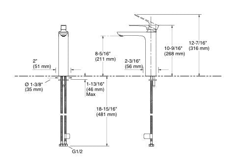 ALEO-SL BASIN MIXER LONG W/PIPES - KOHLER PREMIUM -  ( POLISHED CHROME - PREMIUM - 0x15 mm - 0inchX0.6inch )