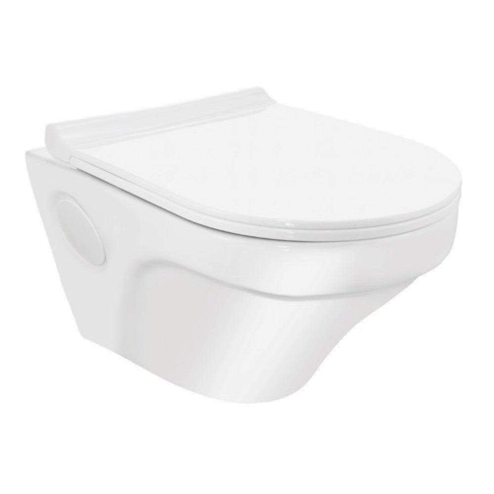 RIMLESS WALL HUNG WC WITH PP SOFT CLOSE SLIM SEAT COVER, HINGES, ACCESSORIES SET - ESSCO SWARE - (WHITE - STELLA - 360x515x350 mm - 14.4inchX20.6inchX14inch)
