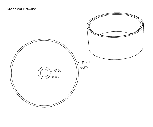 CONCRETE TABLE MOUNTED WASH BASIN ROUND SHAPE WITH A ROUGH TEXTURE ON THE OUTSIDE INCLUDES POP UP WASTE COUPLING - AQUANT -  ( MATT GREY -  - 395x150 mm - 15.8inchX6inch )
