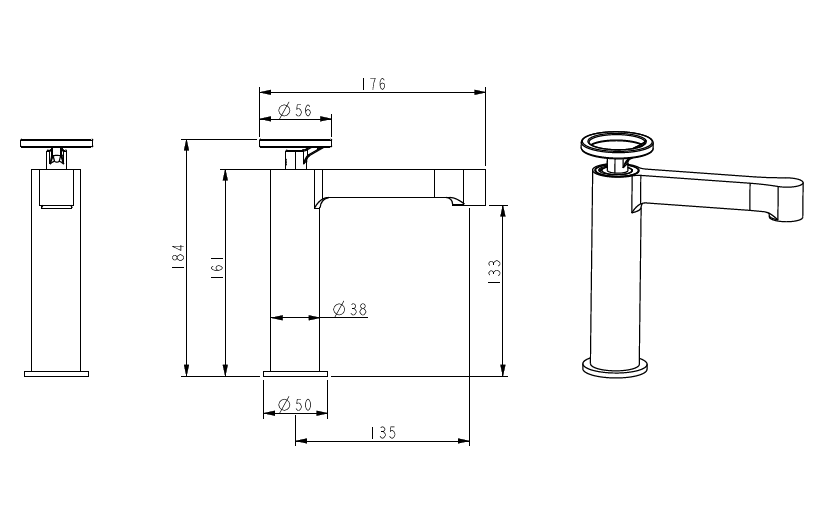 BRASS BASIN MIXER - AQUANT -  ( CHROME+ROSE GOLD - ROSELINE SERIES - 0x15 mm - 0inchX0.5inch )