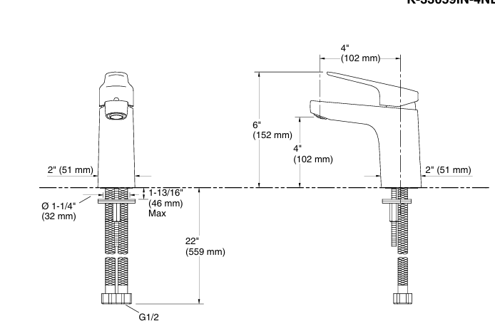 ACCLIV SINGLE CONTROL LAVATORY FAUCET W/O DRAIN - KOHLER POPULAR -  ( FRENCH GOLD - POPULAR - 0x15 mm - 0inchX0.6inch )