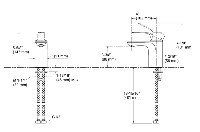 ALEO+-SL BASIN MIXER W/PIPES - KOHLER PREMIUM -  ( BRUSHED NICKEL - PREMIUM - 0x15 mm - 0.5inchX0.6inch )
