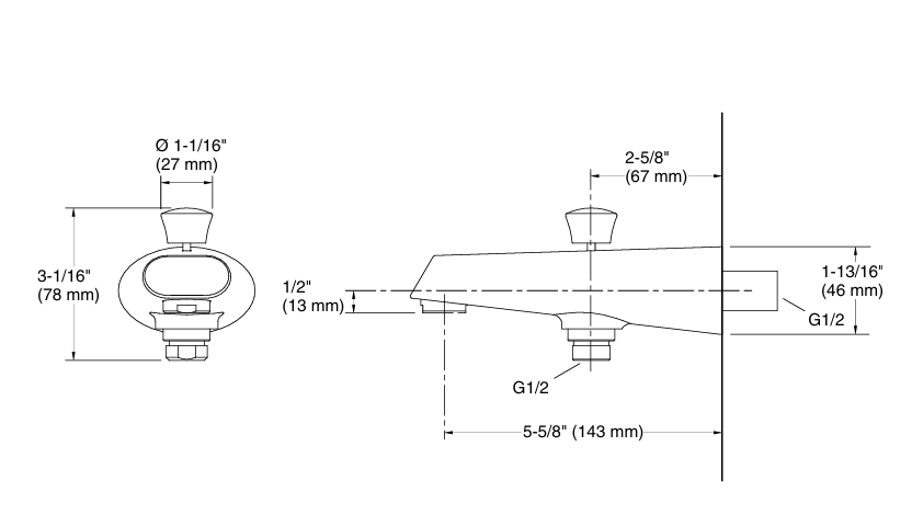 COMPLEMENTARYBATH SPOUT W/DIVER FLATFACE - KOHLER POPULAR-( BRUSHED BRONZE - POPULAR - 0x0 mm - 0inchx0inch )